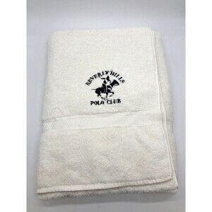 Vintage 1990s Beverly Hills Polo Club Oversized Bath Towel 37 X 66  Off White